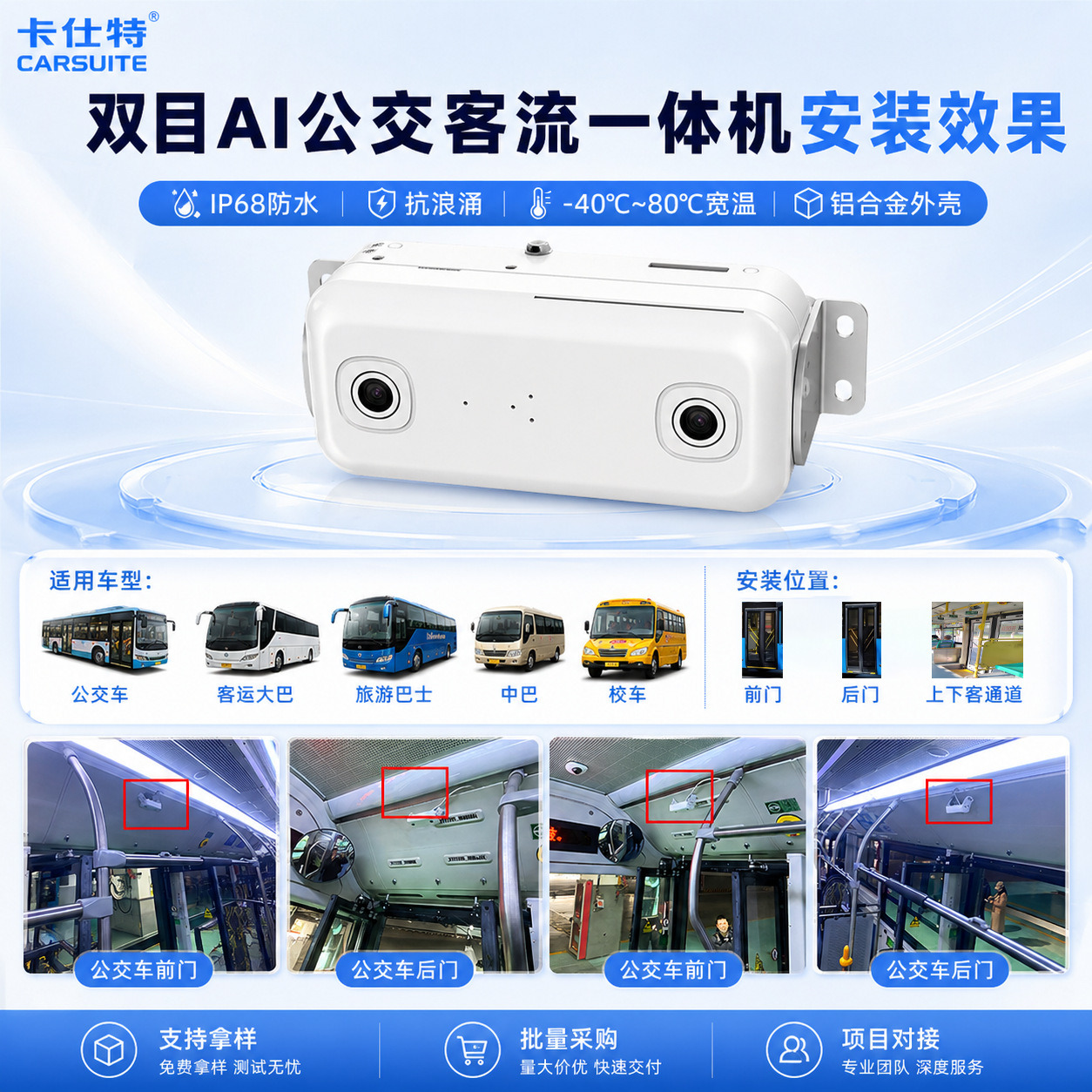 Passenger bus on-board passenger counter, car intelligent AI video binocular system for passenger counting