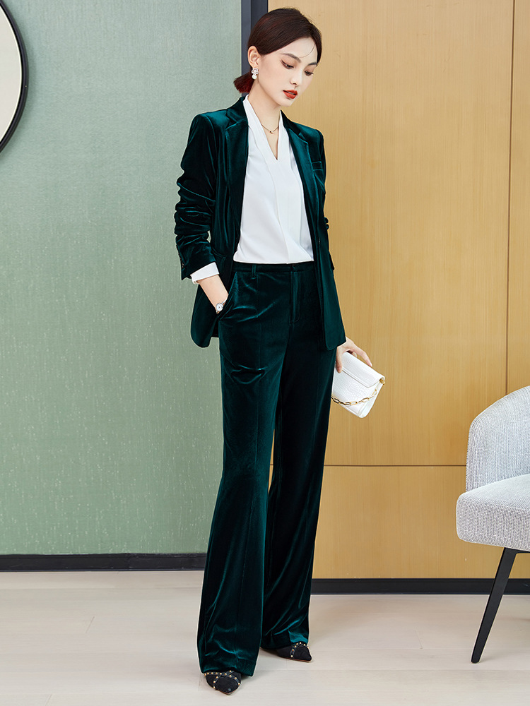 Women's Velvet Suit Blazer Fashion Wide-Leg Pants High-End Professional Stylish Autumn Winter Thick Versatile Suit