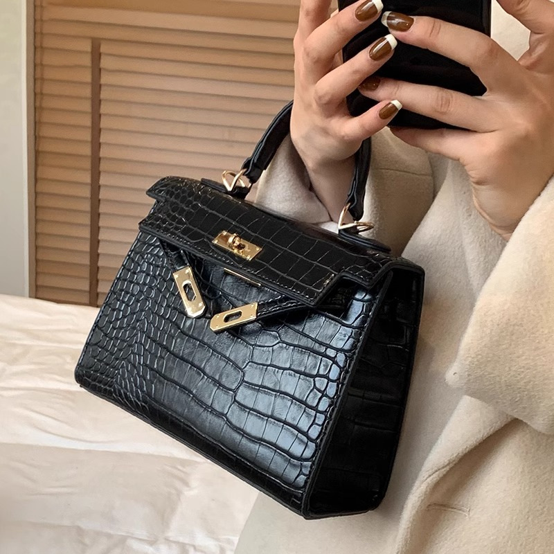 Bags 2026 New Style Bags for Women, Fashionable and High-End Crocodile Pattern Crossbody Handbag Kelly Bag Mini