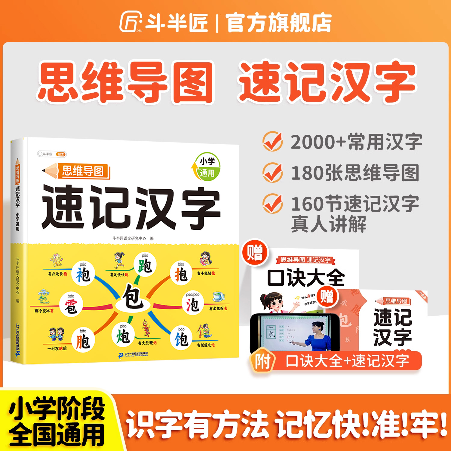 【斗半匠】小学生思维导图速记汉字人教版偏旁部首组合识字书结构
