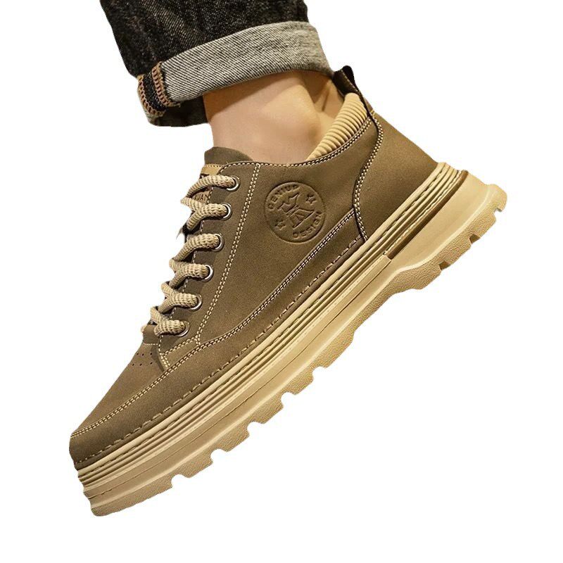 Giày bốt Martin nam cổ cao da thật, gót thấp 1-3 cm, chống trơn trượt — L12 màu kaki, L12 màu đen