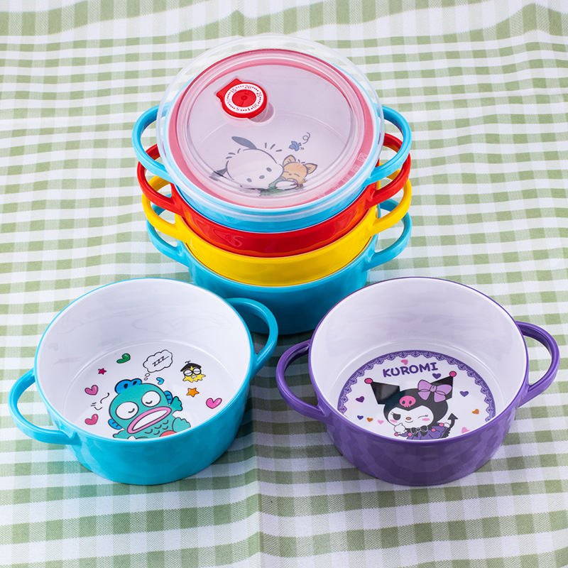 Cartoon children's bowl melamine imitation porcelain tableware creative cat head bowl double ear bowl anti-fall anti-hot baby modeling bowl