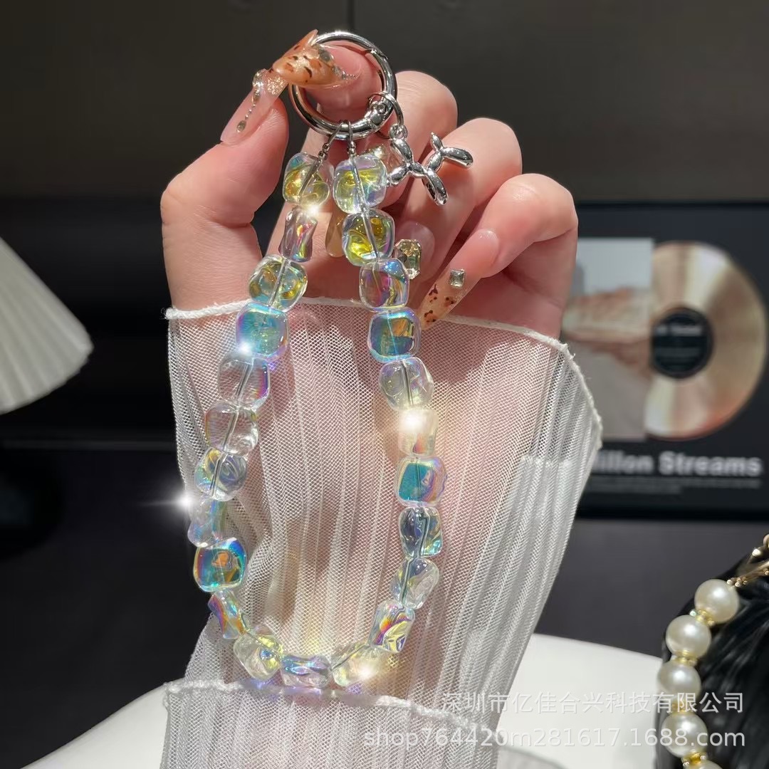 Nuevo estilo ins viento de lujo ligero checo cristal piedra teléfono móvil colgante cadena colgante todo fósforo nicho especial pulsera con cuentas cordón