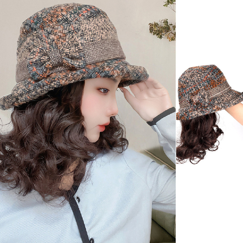 Short curly wig hat integrated autumn and winter New fisherman hat lazy fashion mom full head cover hat wig