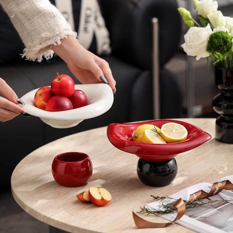 陶瓷水果盘沥水高脚小精致法式轻奢高颜值零食干果托盘客厅装饰盆