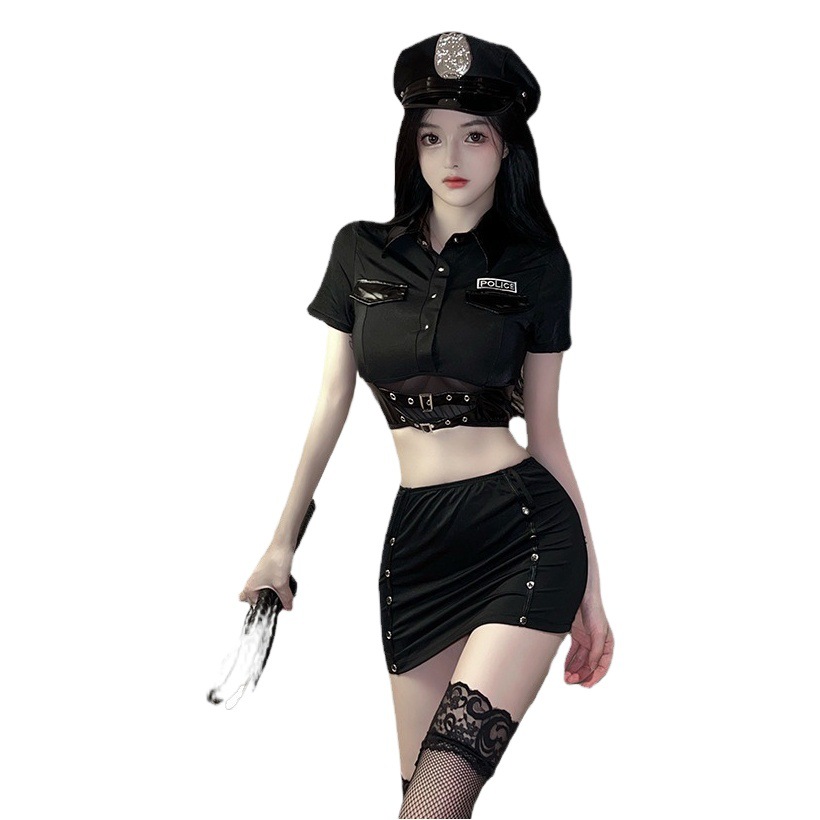 Lencería sexy pasión medianoche encanto mujer policía tentación abierta uniforme discoteca flirting cama caliente Pijamas