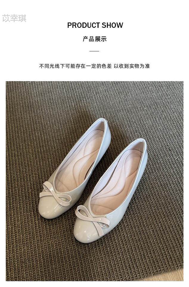 Giày búp bê nữ mũi tròn da bò thật, kiểu xỏ chân, đế trong tăng chiều cao 4 cm — Màu hồng sen (4cm) hàng có sẵn, Đen (4cm) có sẵn, Đỏ (4cm) hàng có sẵn chi tiết 3