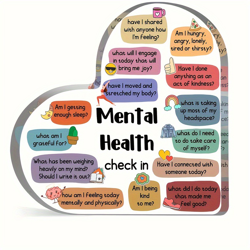 心形亚克力彩色心理健康桌面装饰，心理健康检查标牌，积极自我肯