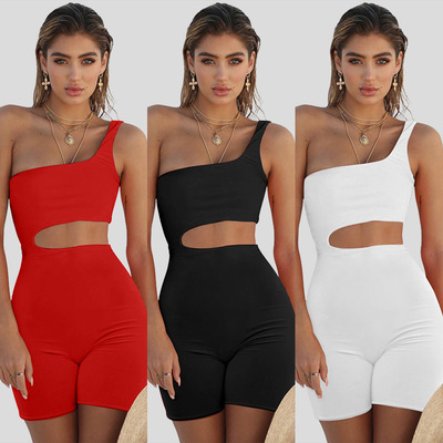 跨境亚马逊外贸女装夏款高端设计连体裤欧美性感单肩镂空连体裤女|ms