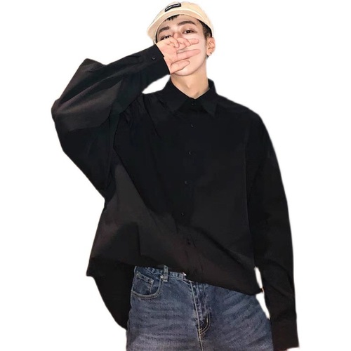 White Shirt Men Long Sleeve Innerwear Spring and Autumn Trend Couple's Loose Suit Collar Top Literary Hong Kong Style Men's Top