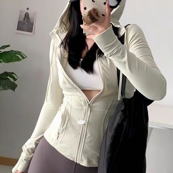 Women's Slim-Fit Hooded Yoga Jacket with Zipper, Suitable for Running and Fitness, with Pockets