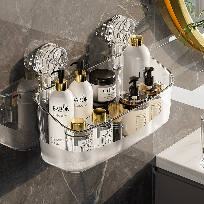 Стеллаж для хранения на присоске, настенный стеллаж для хранения в ванной комнате без перфорации, ящик для хранения умывальника большой емкости