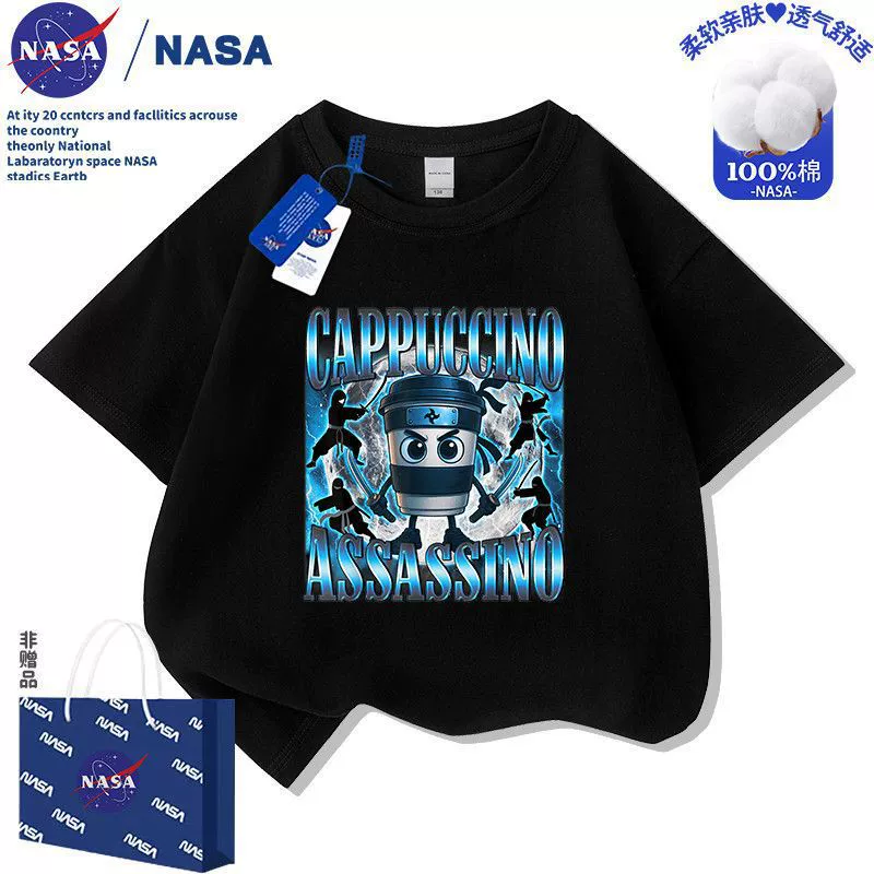 Детская футболка хлопковая с короткими рукавами NASA, длинная надписьён Tongtong stick man mountain and sea классический детский топ