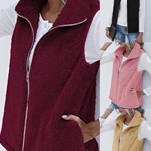Women's Vest 2023 New Plush Collar Sleeveless Zipper Light Vest Comfortable Women's Jacket with Pocket