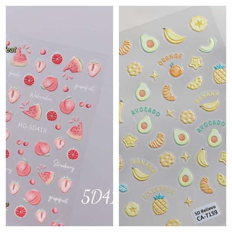 Summer Dopamine Fruit Heart Watermelon Peach 3D Relief Nail Art Stickers Cute Nail Stickers Summer Dopamine Fruit Heart Watermelon Peach 3D Relief Nail Art Stickers Cute Nail Stickers