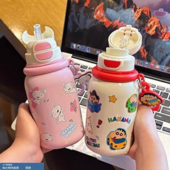 新款蜡笔小新保温杯女生高颜值吸管杯316不锈钢学生上学专用便携