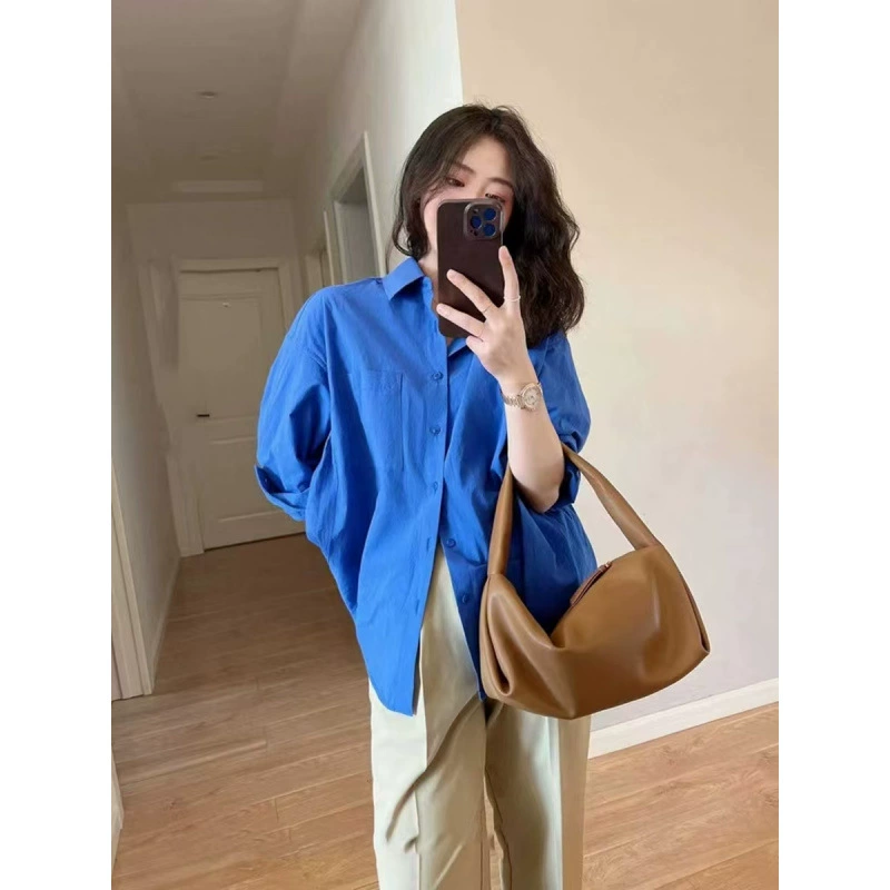 2025 новый дизайн чувство Кляйн синяя рубашка чувство дизайна нишевые французские рубашки
