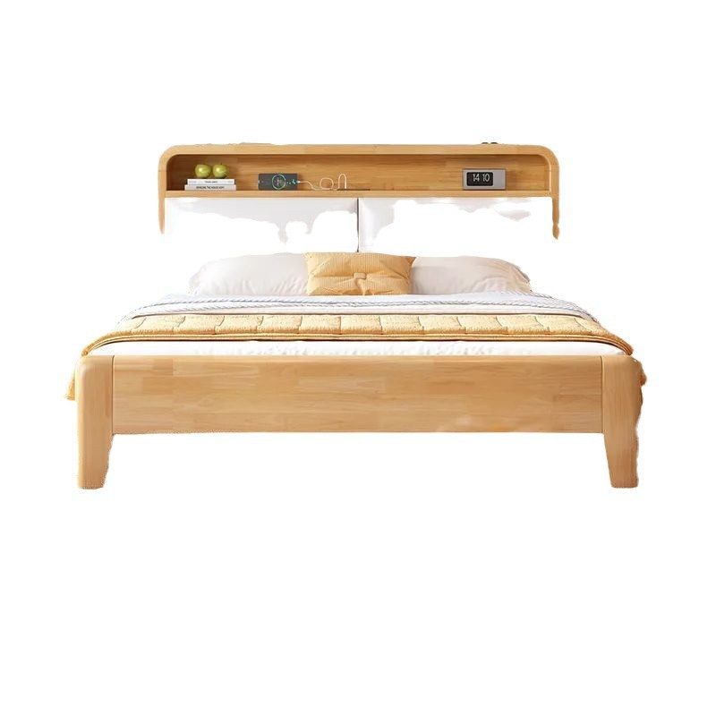Cama de madera sólida 1.5m Cama de madera de caucho doméstica 1.8x2m Cama de cama principal 1.2M Cama de niños individual image 6