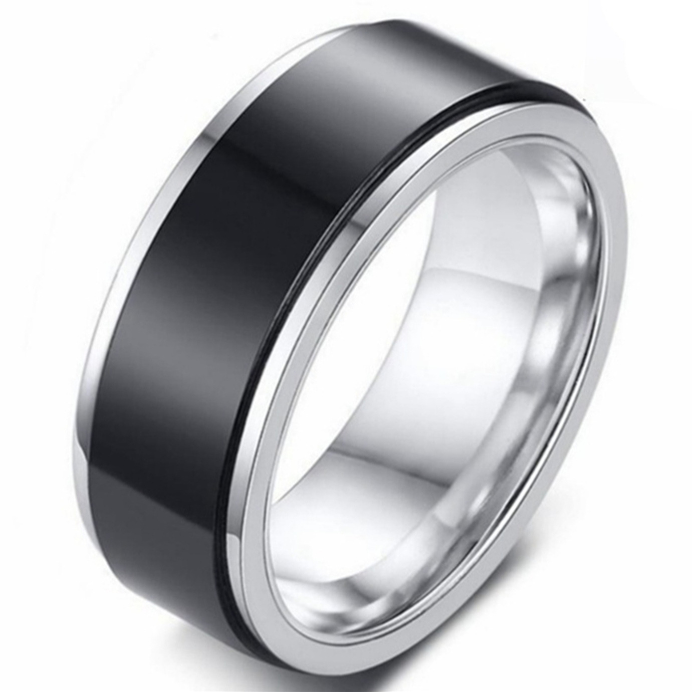 Aliexpress Hot-Selling 8mm Men's Ring, Inner Ball Outer Flat Rotating Ring, 316L Stainless Steel Ring Wholesale
