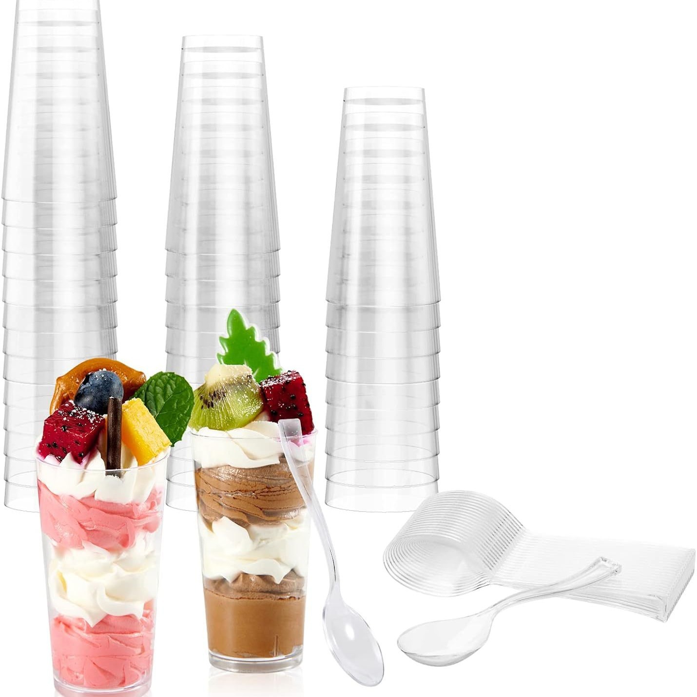 Amazon transfronterizo desechable PS taza de plástico transparente dura taza de pastel de mousse taza cuadrada con cubierta y cuchara conjunto