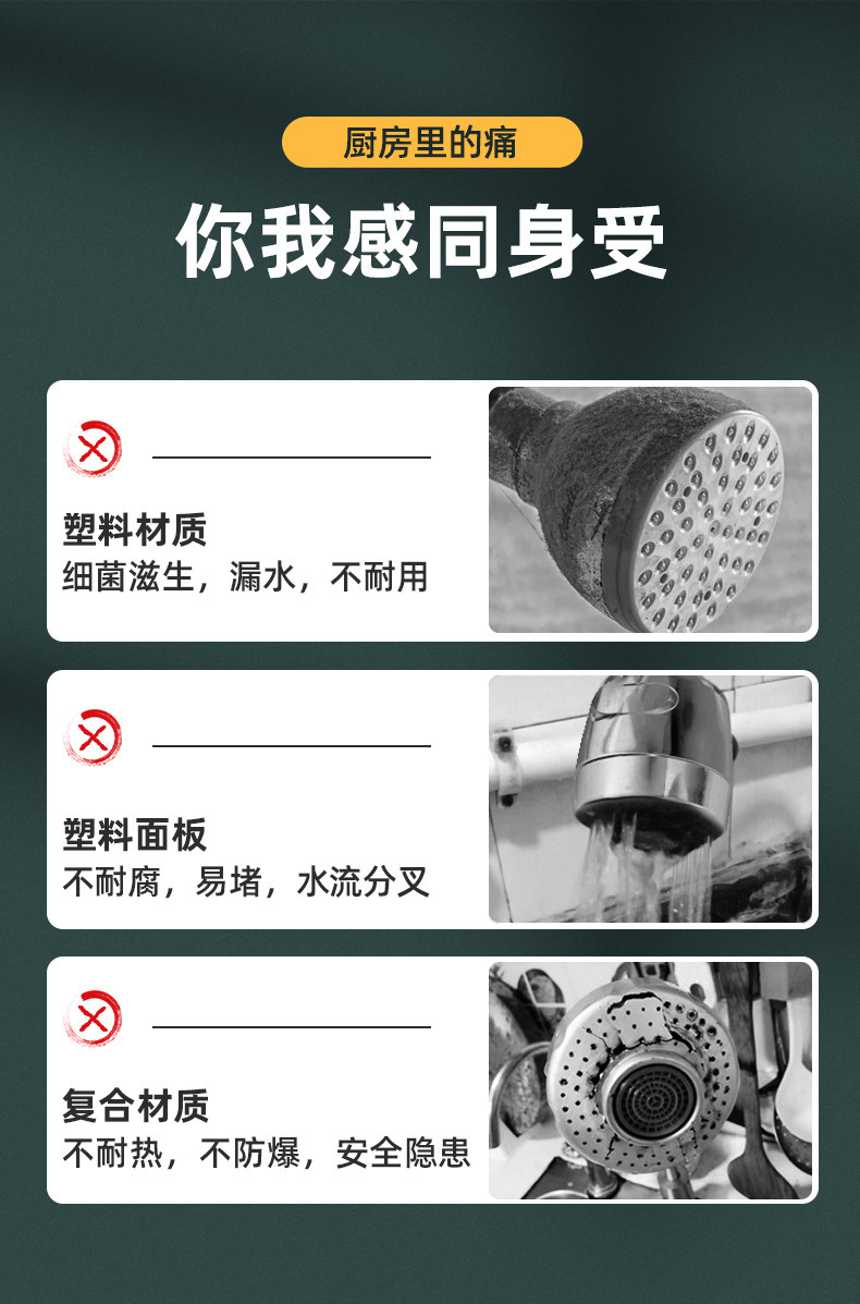 Kitchen faucet splash-proof head electroplating pressurized spray four-speed adjustable universal rotating black faucet extender Application Scenario