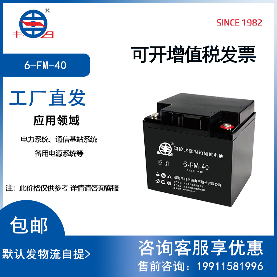 丰日电源 FM系列12V40Ah 免维护铅酸蓄电池 通信基站电瓶