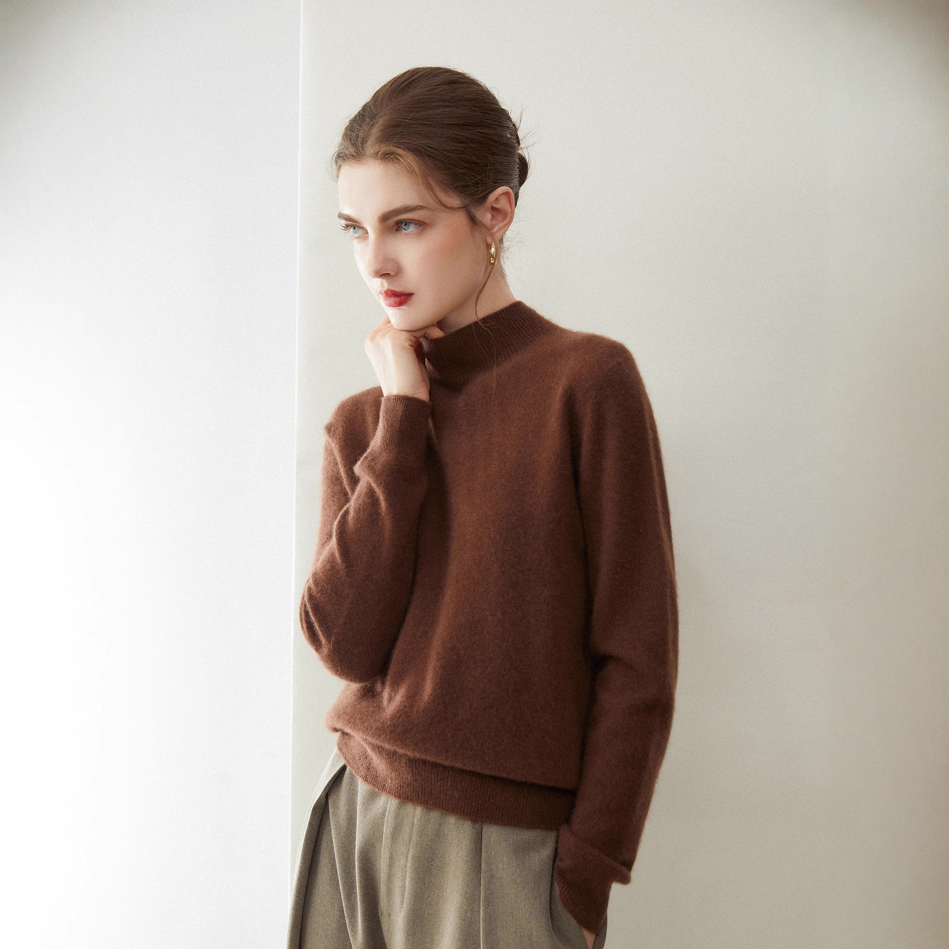 基础款12针半高领羊绒衫女100%山羊绒中领毛衣直筒套头针织打底衫