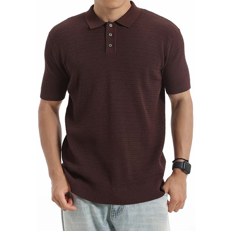 Polo camiseta de punto camiseta de manga corta hombre solapa textural de color sólido vieja camiseta de viento de hielo de seda de verano fábrica transfronteriza mayorista