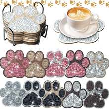 亚马逊热卖 10件手工DIY木质点钻隔热防滑5D钻石画爪爪杯垫带支架