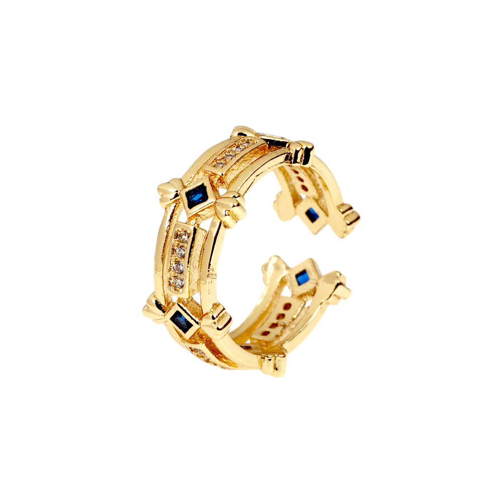 Retro Geometric Gold Copper Inlaid Zircon Opening Adjustable Ring display picture 13