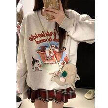 卫衣女潮牌春秋冬新款加绒加厚中长款圆领宽松外穿上衣长