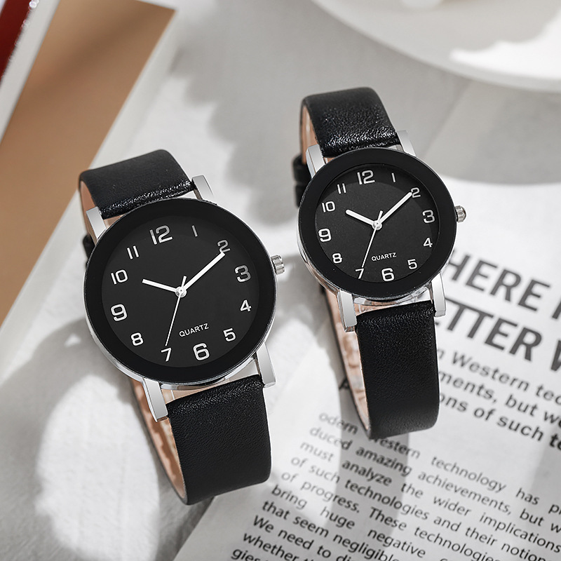 Cross-border Couple Casual Alloy Quartz Watch Student Temperament Watch Black Frame Electronic Quartz Watch Wholesale