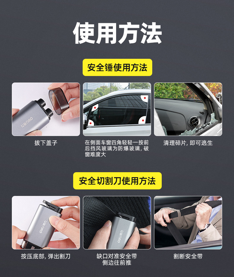 Powerful Window Breaker Car Safety Hammer Multifunctional Vehicle-Mounted Four-In-One with Glass Cutter for Escape