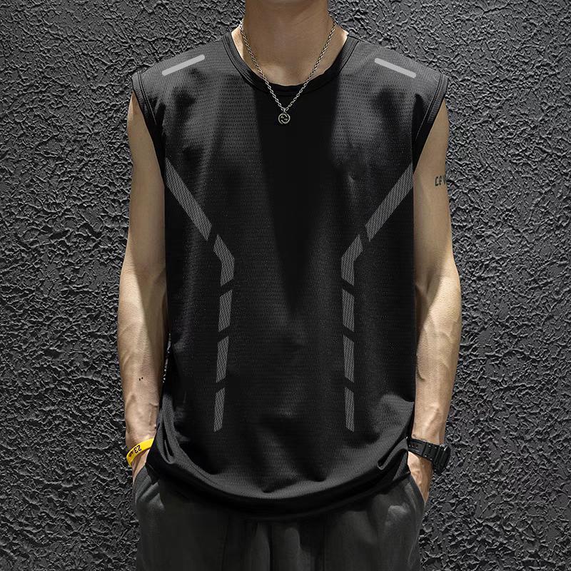 [fast delivery] vest men's quick-drying sleeveless T-shirt ice silk sports top loose running short sleeve training fitness
