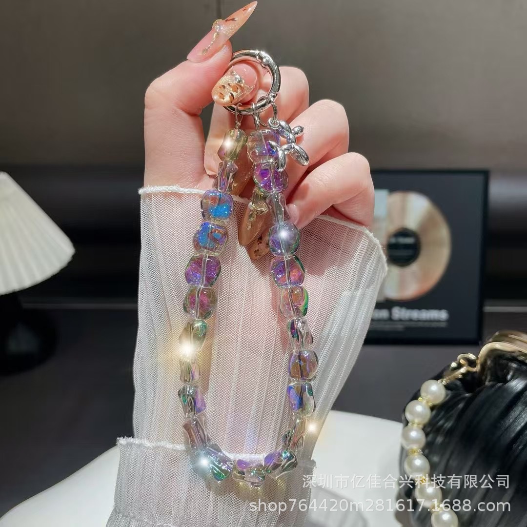 Nuevo estilo ins viento de lujo ligero checo cristal piedra teléfono móvil colgante cadena colgante todo fósforo nicho especial pulsera con cuentas cordón