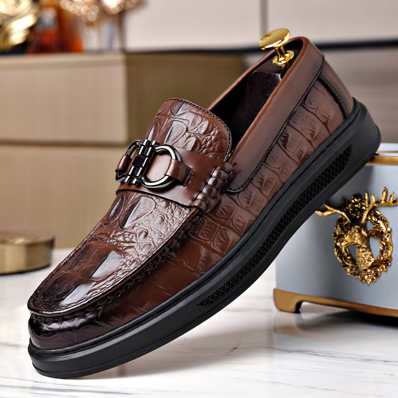 Lefu Shoes Men's New Soft Bottom Shoes Men's Business Casual Leather Shoes Formal British Style Crocodile Pattern Men's Shoes