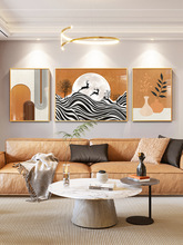 抽象三联客厅装饰画沙发背景墙现代简约高级感轻奢大气挂画橙色壁