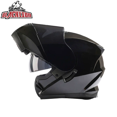 Motosiklet kaskı (dəbilqə) — Helmet Flip-Up Visor Anti-Fog - bright-black-tea-mirror-m57-58