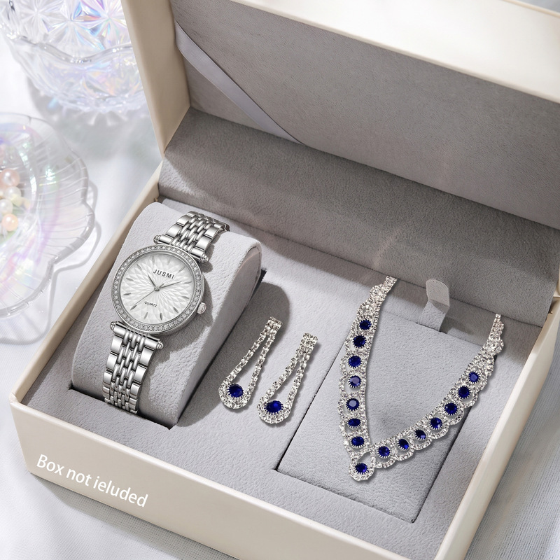 Direct from the factory, women's watch set with steel chain and blue diamond accessories, light luxury evening dress accessories, bulk orders for foreign trade Direct from the factory, women's watch set with steel chain and blue diamond accessories, light luxury evening dress accessories, bulk orders for foreign trade