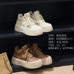 丑萌大头厚底休闲高帮鞋女2025秋季新款擦色百搭面包休闲小白鞋潮