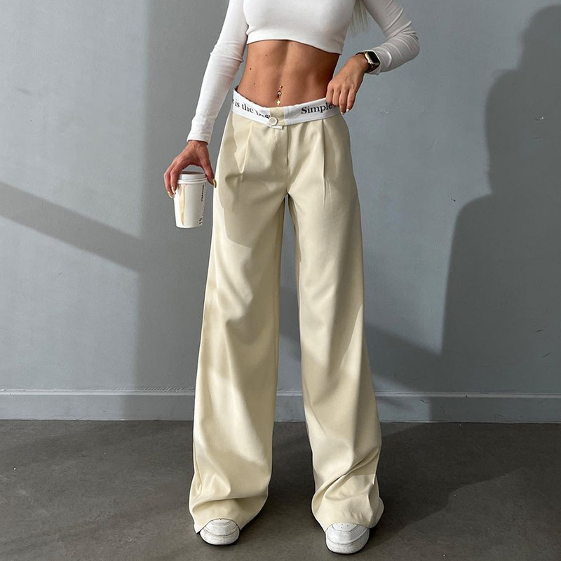Women's Fashionable Casual Versatile Commuting Solid Color Trousers High Waist Straight Printed Contrast Color Trousers For Women_voghion.com