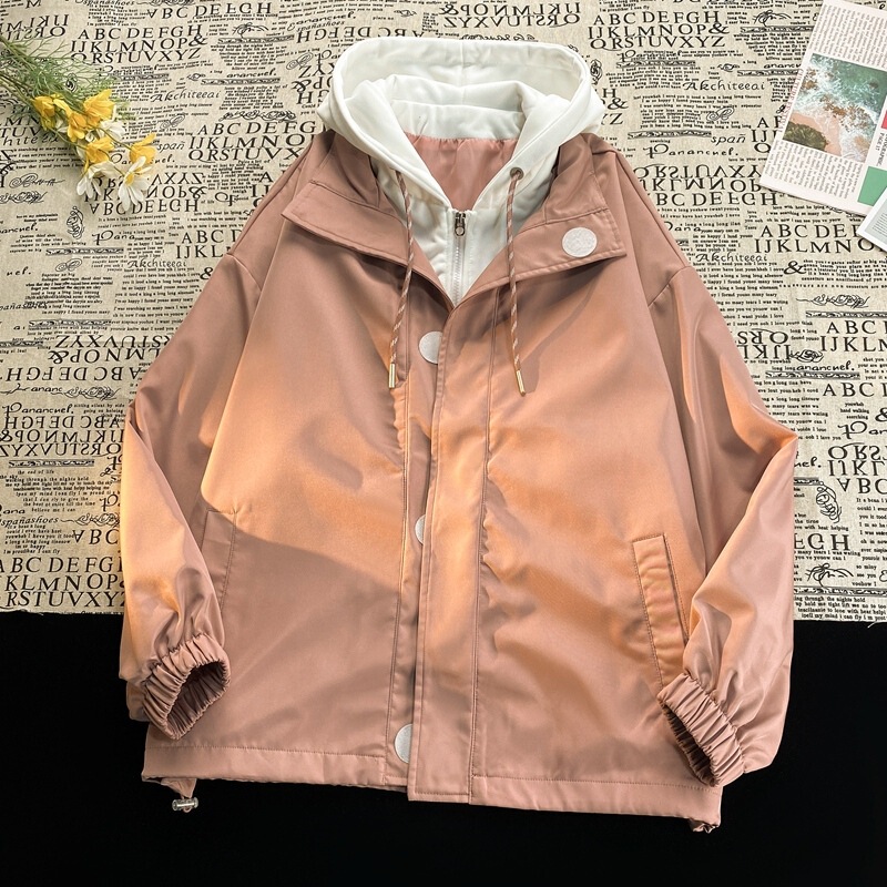 Spring and Autumn 2025 New Korean Style Jacket for Young Students, Men's Fake Two-Piece Hooded Breathable Versatile Trendy Coat Spring and Autumn 2025 New Korean Style Jacket for Young Students, Men's Fake Two-Piece Hooded Breathable Versatile Trendy Coat