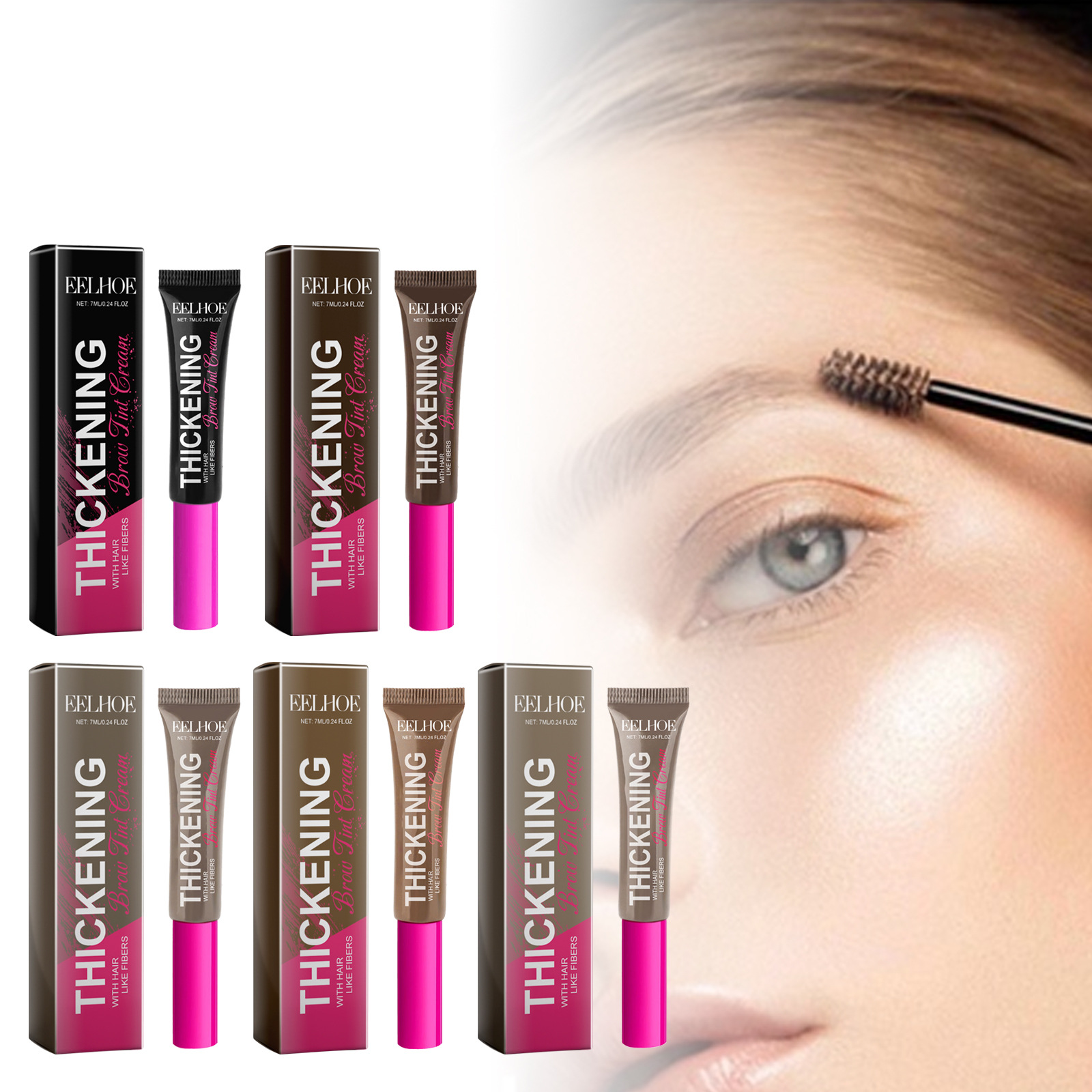 Eelhoe Fiber Eyebrow Tint (Dark Brown) Lightweight, Long-Lasting, Color-Resistant, Sweat-Proof, 3D Shaping Eyebrow Gel