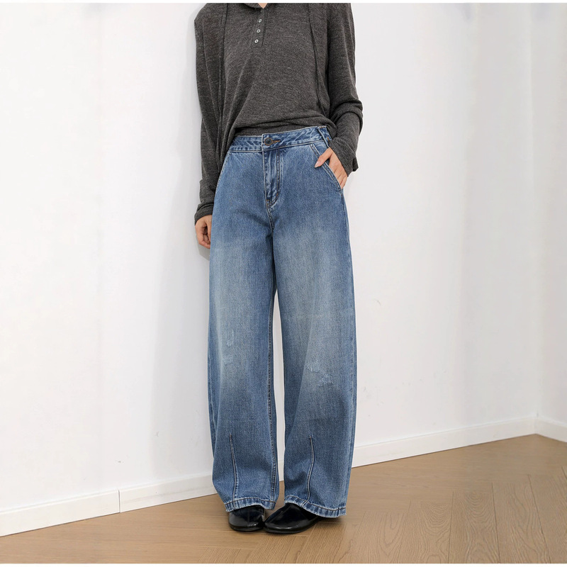 Spring is not late, 2026 autumn new product, vintage high-waisted slimming washed marble pattern straight loose jeans for women