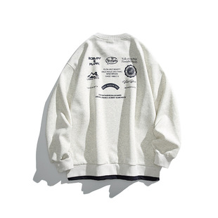 2024 autumn new men's Japanese outdoor cityboy solid color fake two-piece printed round neck sweater coat WY34