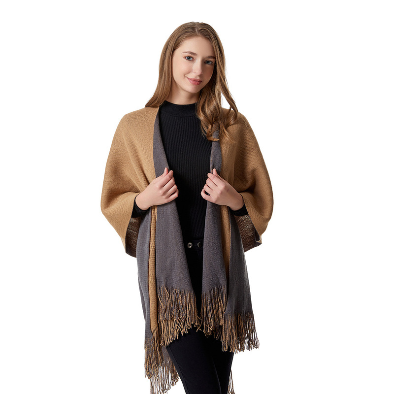 Air conditioning split shawl European and American knitted sleeveless cardigan is a shawl double-sided two-color new warm scarf spot