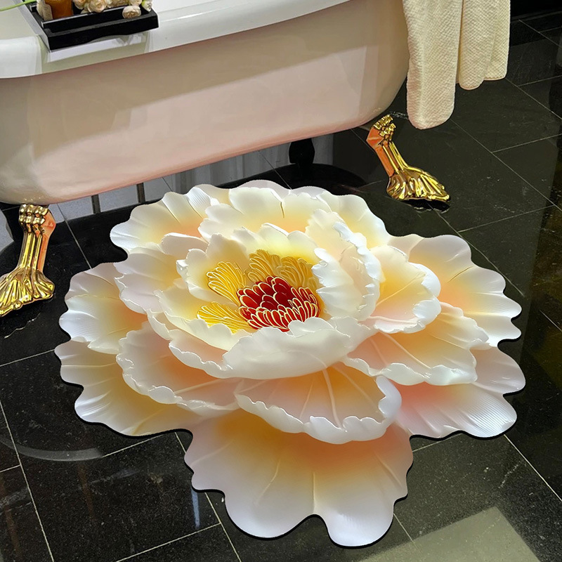 跨境花卉家用卫生间门口防滑垫立体视觉浴室易打理硅藻泥地垫批发|undefined