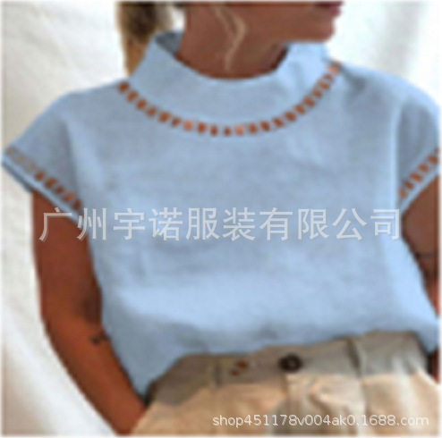 Amazon deseo AliExpress 2022 nueva cabeza de ropa de mujer europea y americana de encaje de color sólido camisa de cuello delgado