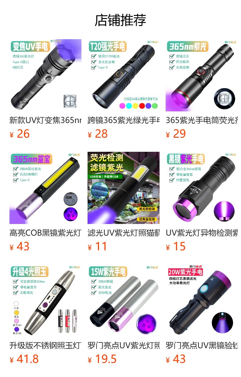 New Model Uv Flashlight with 365Nm Black Mirror for Detecting Grasshoppers, Fluorescent Agents, and Counterfeit Money, Rechargeable 21700