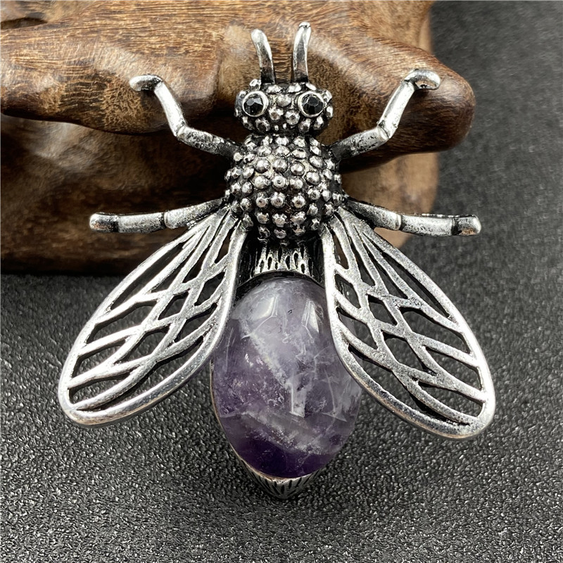 20g Weight Agate Material Polishing Design White, Purple, Blue, Gold Color Little Bee Inlaid Gemstone Necklace Brooch Accessories Corsage 11